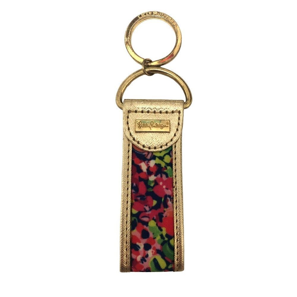 Lilly Pulitzer Wild Confetti Key Fob Ring Gold Pink Multi Color Metallic